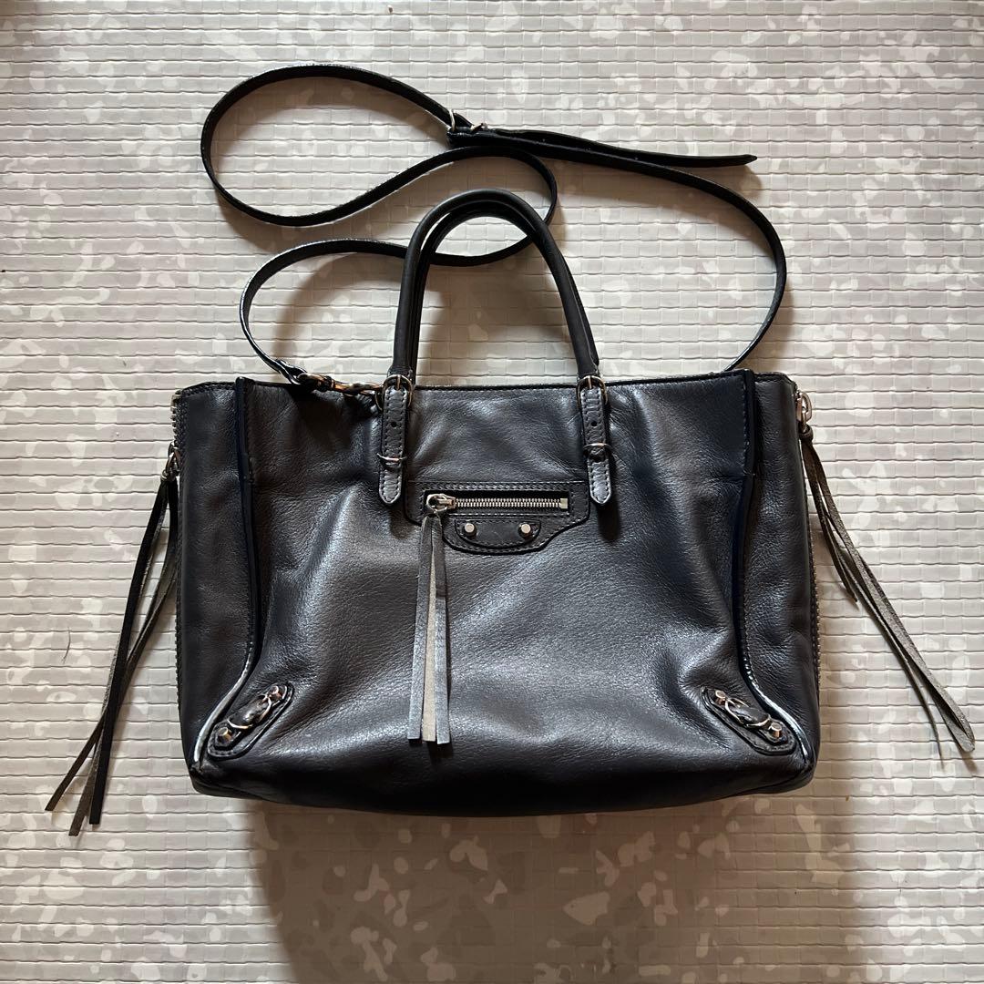 バレンシアガ　ペーパーミニ　2way ショルダーバッグ　レザー　グレー