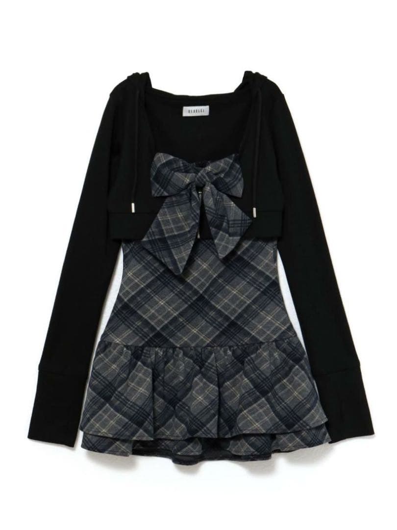 BUBBLES チェックパーカーワンピース S ブラック