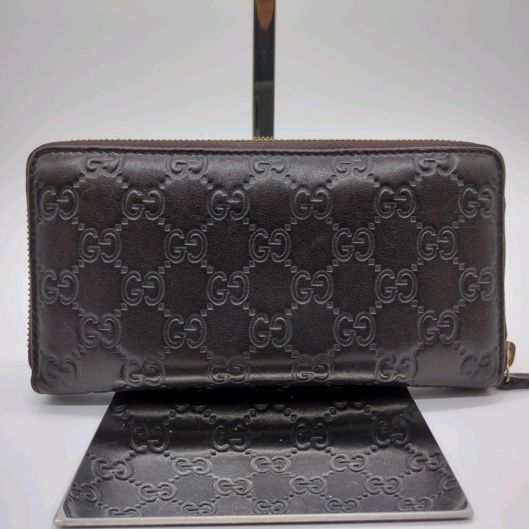 【人気モデル・美品】グッチ☆シマ 長財布 ラウンドファスナー レザー