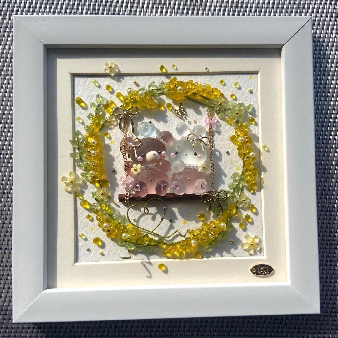 ♡ミモザリースのブランコで...♡シーグラスアート くまさんうさぎさん