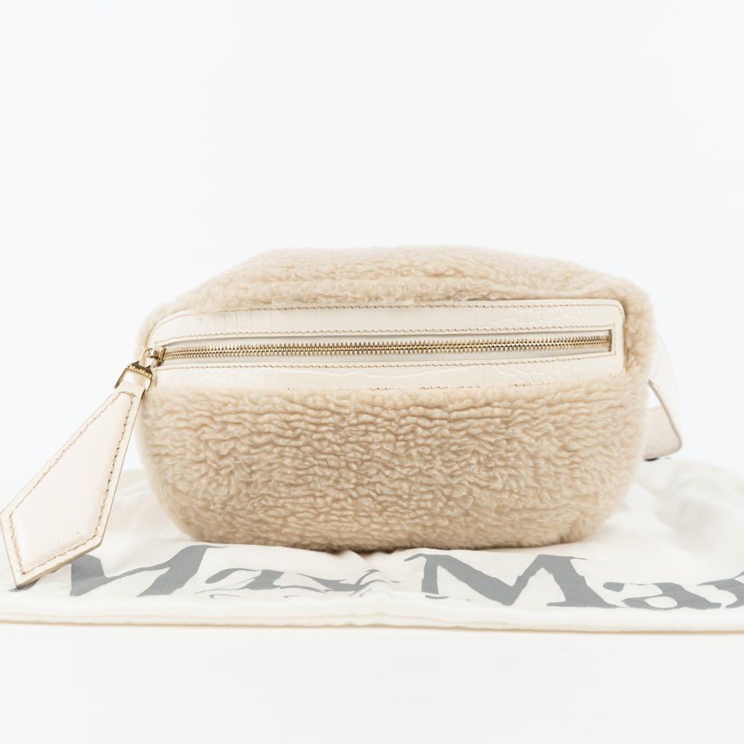 【極美品✨】マックスマーラ テディベア ボディバッグ クロコ型押し レザー 白