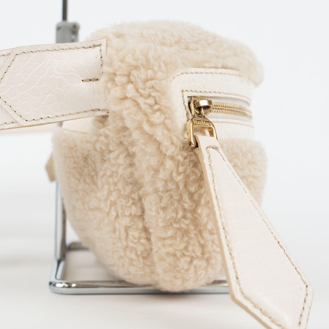 【極美品✨】マックスマーラ テディベア ボディバッグ クロコ型押し レザー 白