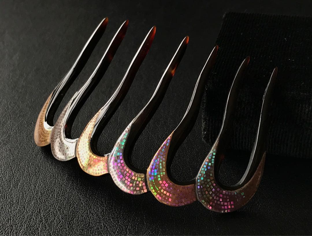 本鼈甲　螺鈿細工　櫛　アンティーク　桐箱入り