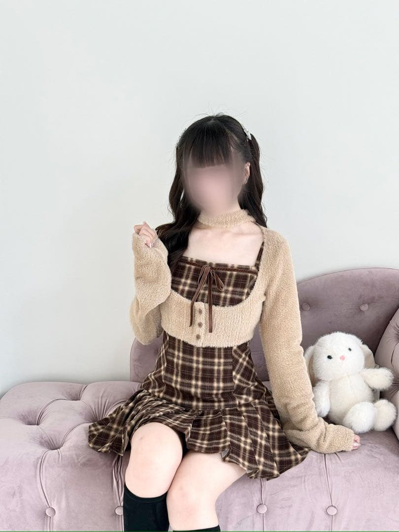 BunnyLis ファーボレロ×チェックミニワンピ
