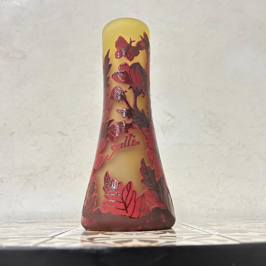 【証明書】　エミールガレ 　花瓶　カメオ彫り　被せガラス　高さ19cm