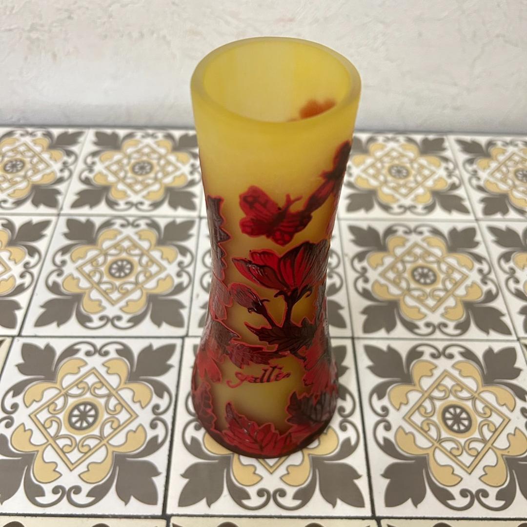 【証明書】　エミールガレ 　花瓶　カメオ彫り　被せガラス　高さ19cm