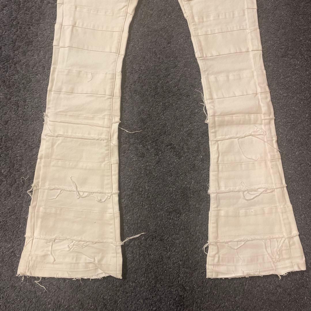 valabasasバラバサス パネルダメージフレアスキニーデニム ホワイト 30