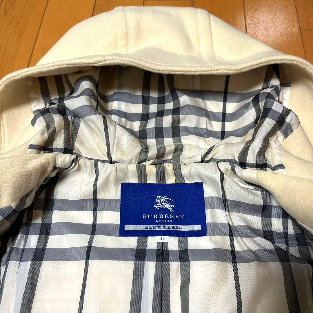 バーバリーブルーレーベル ダッフルコート メガチェック　フード付 アンゴラ混