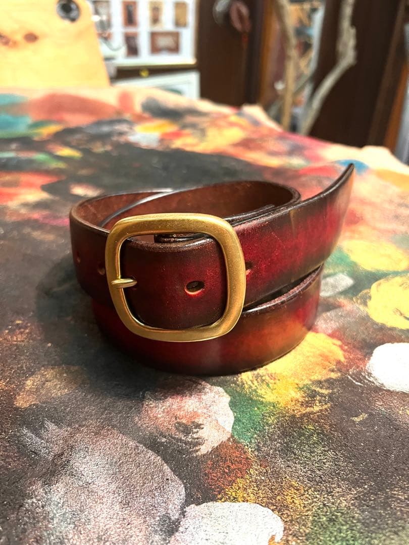 5mm厚38mm幅ベンズレザーベルト ダークレッド　古着　ビンテージ　アメカジ