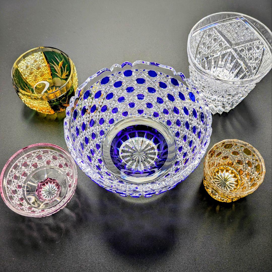 江戸切子　堀口硝子　籠目紋様　向付鉢　✿最高級品✿　【 未使用・美品 】