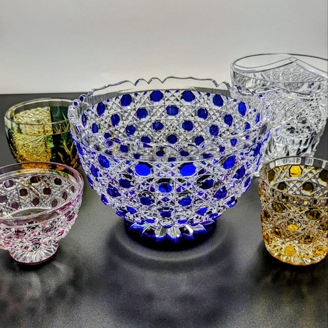 江戸切子　堀口硝子　籠目紋様　向付鉢　✿最高級品✿　【 未使用・美品 】