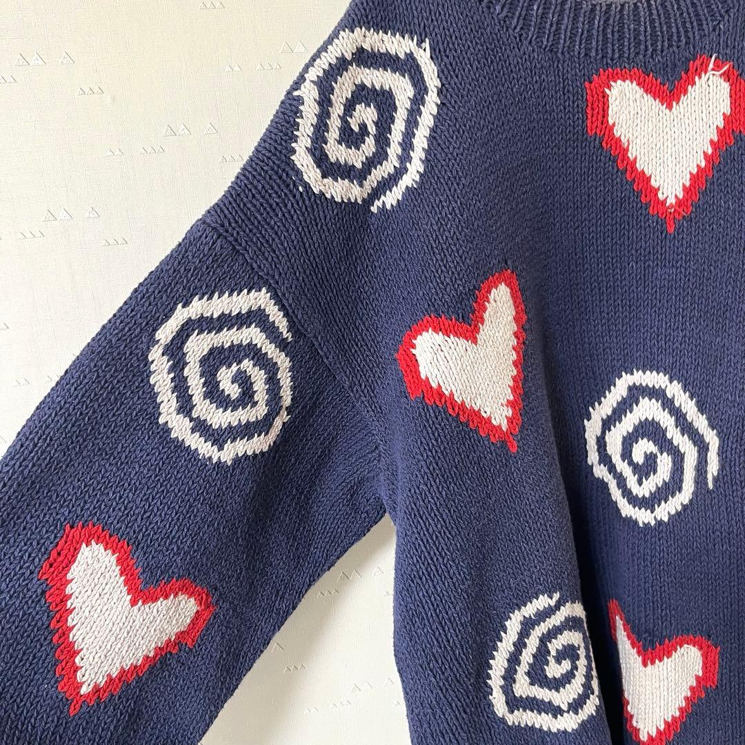 古着 マクマホーン エクアドルニット コットンニット ハート 茄子紺