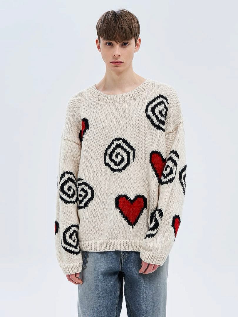 古着 マクマホーン エクアドルニット コットンニット ハート 茄子紺