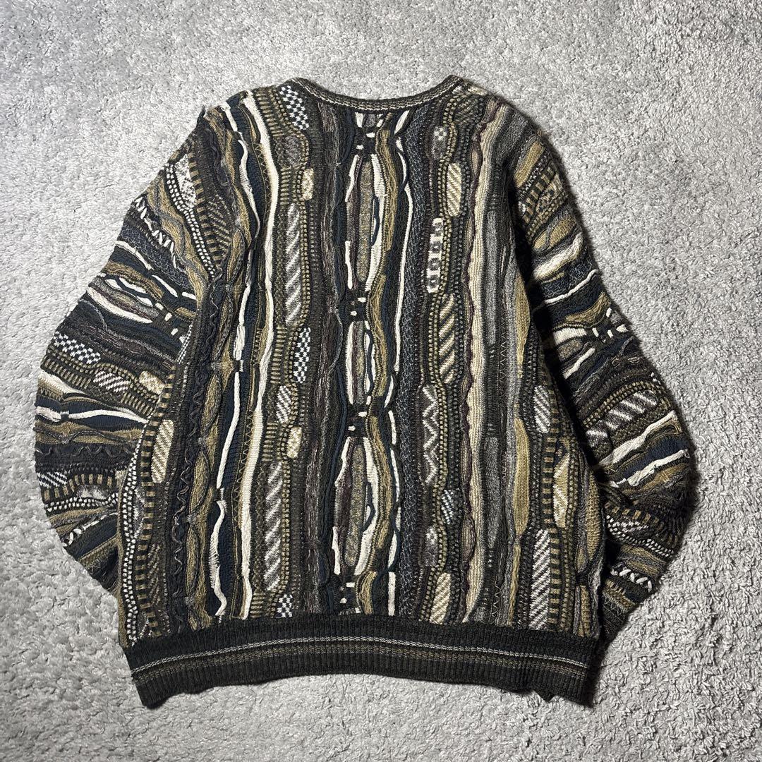 ヴィンテージ　3Dニット　クージー風　立体デザイン　編み込み　ユニセックス　総柄