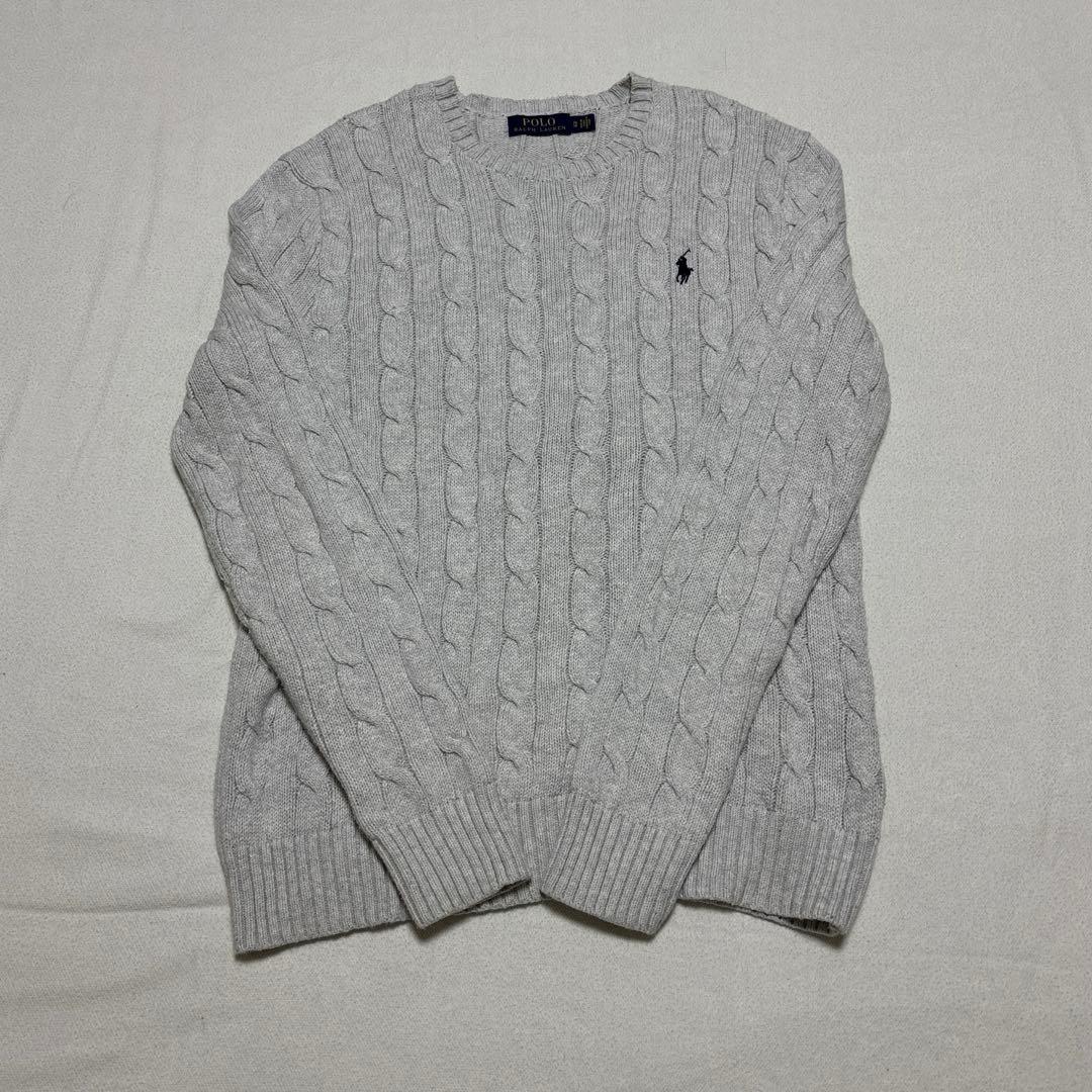 Polo Ralph Lauren グレー ケーブルニットセーター　綿100