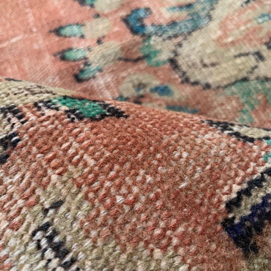 超大判　コーラルピンク244×132 インディゴブルー　トルコヴィンテージラグ