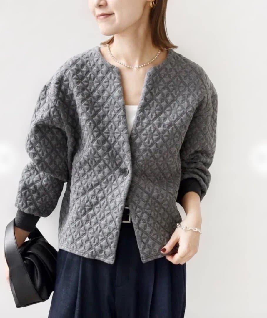 SHIPS キルティング ジャカード カーディガン