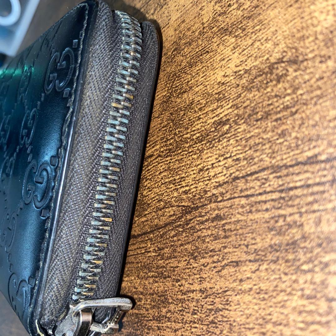 GUCCI ブラック レザー ラウンドファスナージップ長財布