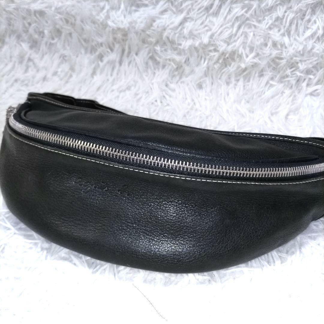 【極美品】希少　アニエスベー ウエストポーチ レザー ブラック 　エンボスロゴ