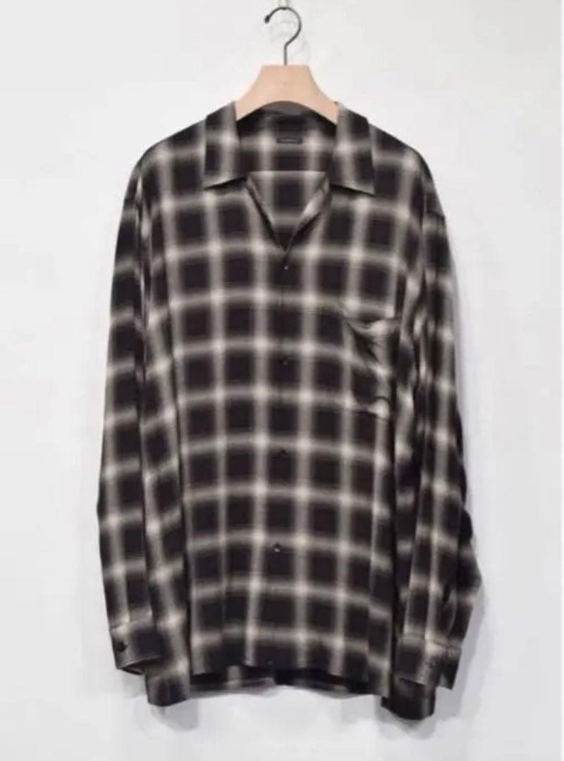 comoli 23ss レーヨンチェックオープンカラーシャツ