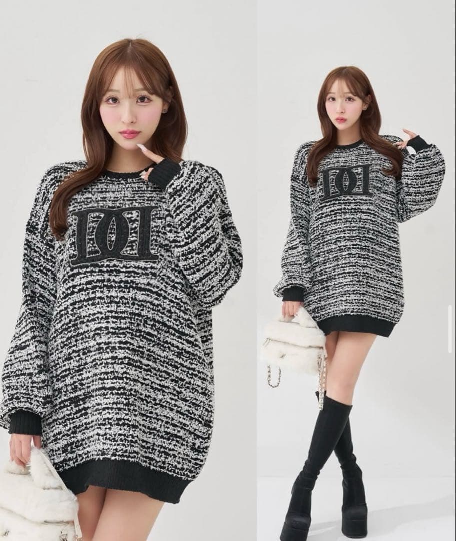 ダーリッチ DDロゴツイードニットプルオーバー BLK