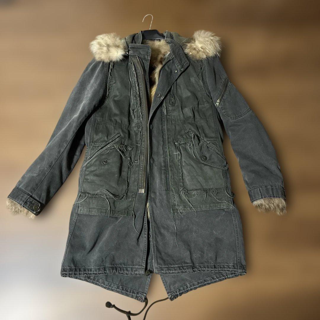 ［超美品］XH3Hb ゲベック　B'2nd グレー ファー付きモッズコート