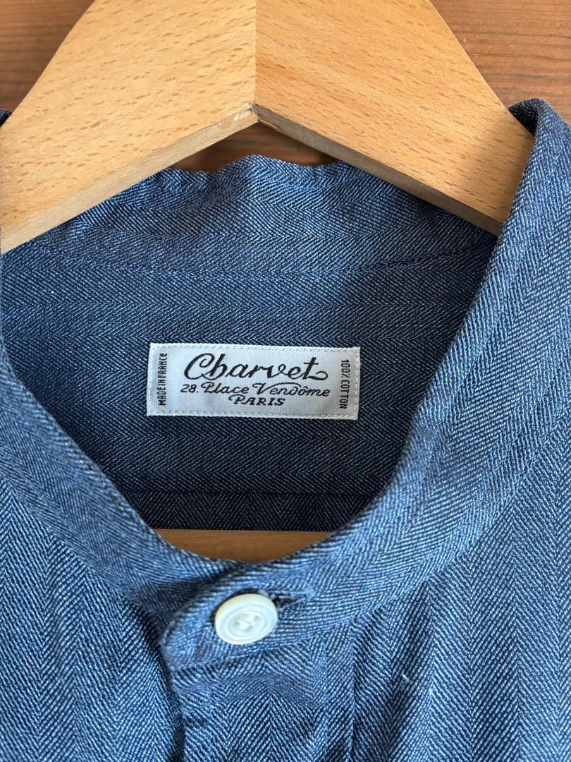 Charvet シャルベ バンドカラー ヘリンボーン フランス製 ヴィンテージ