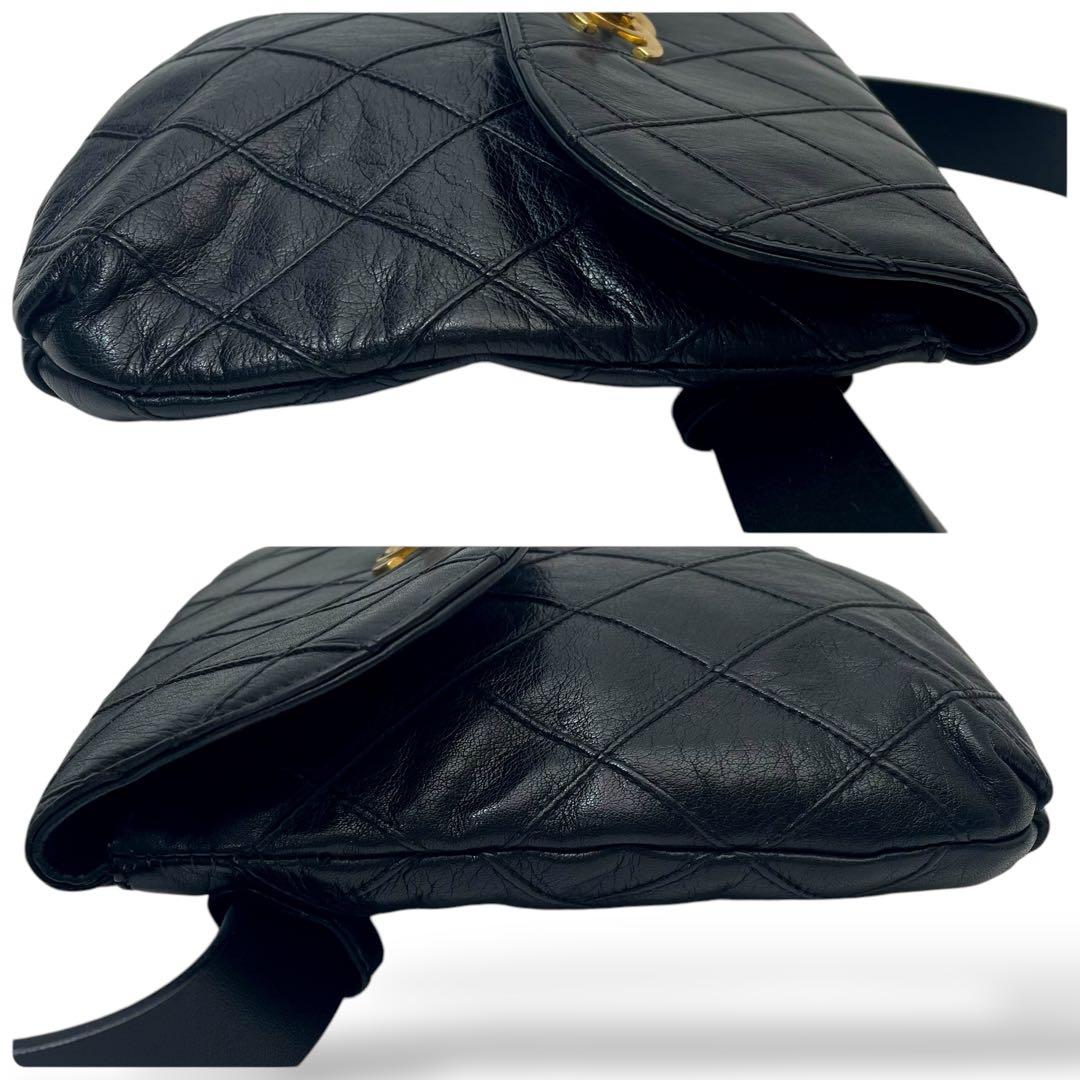 シャネル マトラッセ ビコローレ ラムスキン ウエストポーチ バッグ 黒色