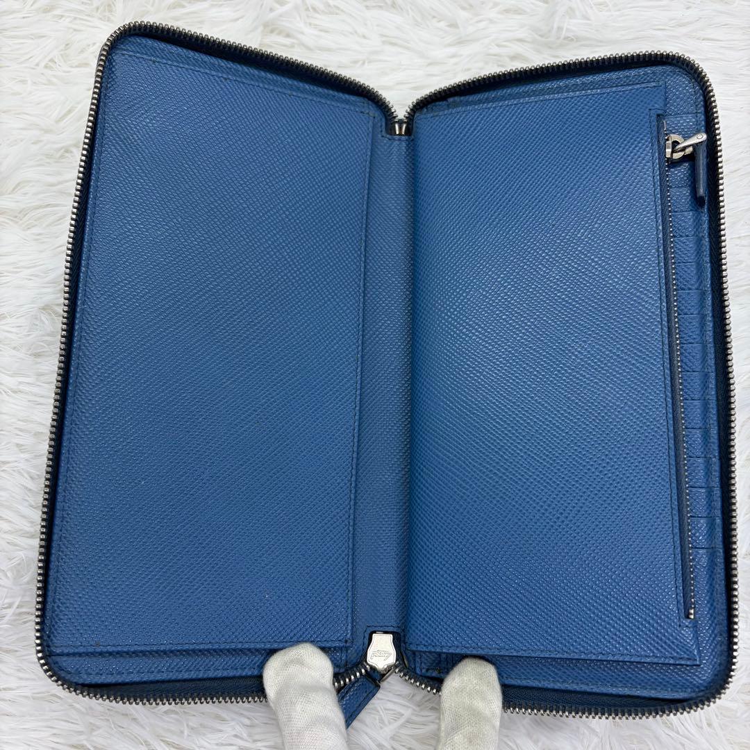 美品✨プラダ 長財布 ラウンドジップ オーガナイザー サフィアーノ レザー 青