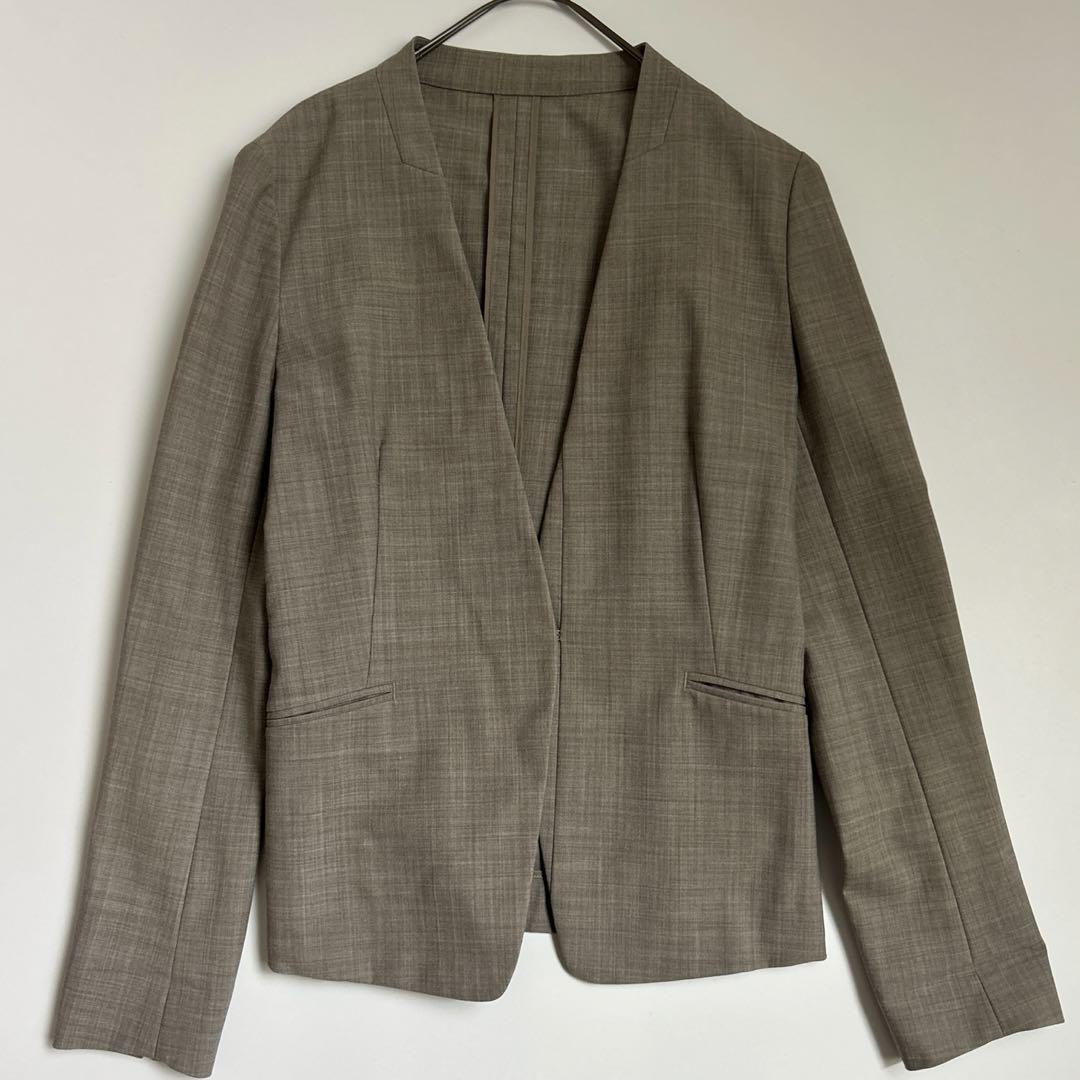 グリーンレーベルリラクシング　ノーカラー　テーパードパンツ　スーツ　　ストレッチ