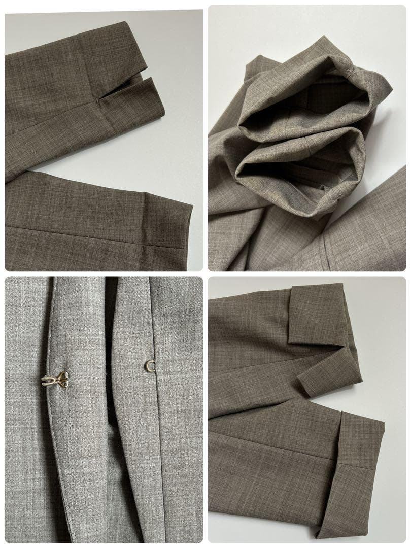 グリーンレーベルリラクシング　ノーカラー　テーパードパンツ　スーツ　　ストレッチ