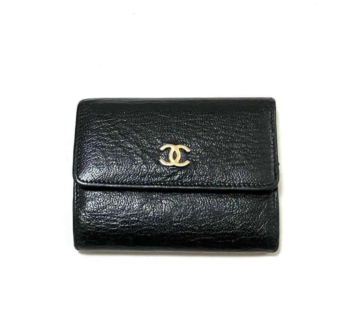 CHANEL シャネル 三つ折り財布 ココマーク ブラック