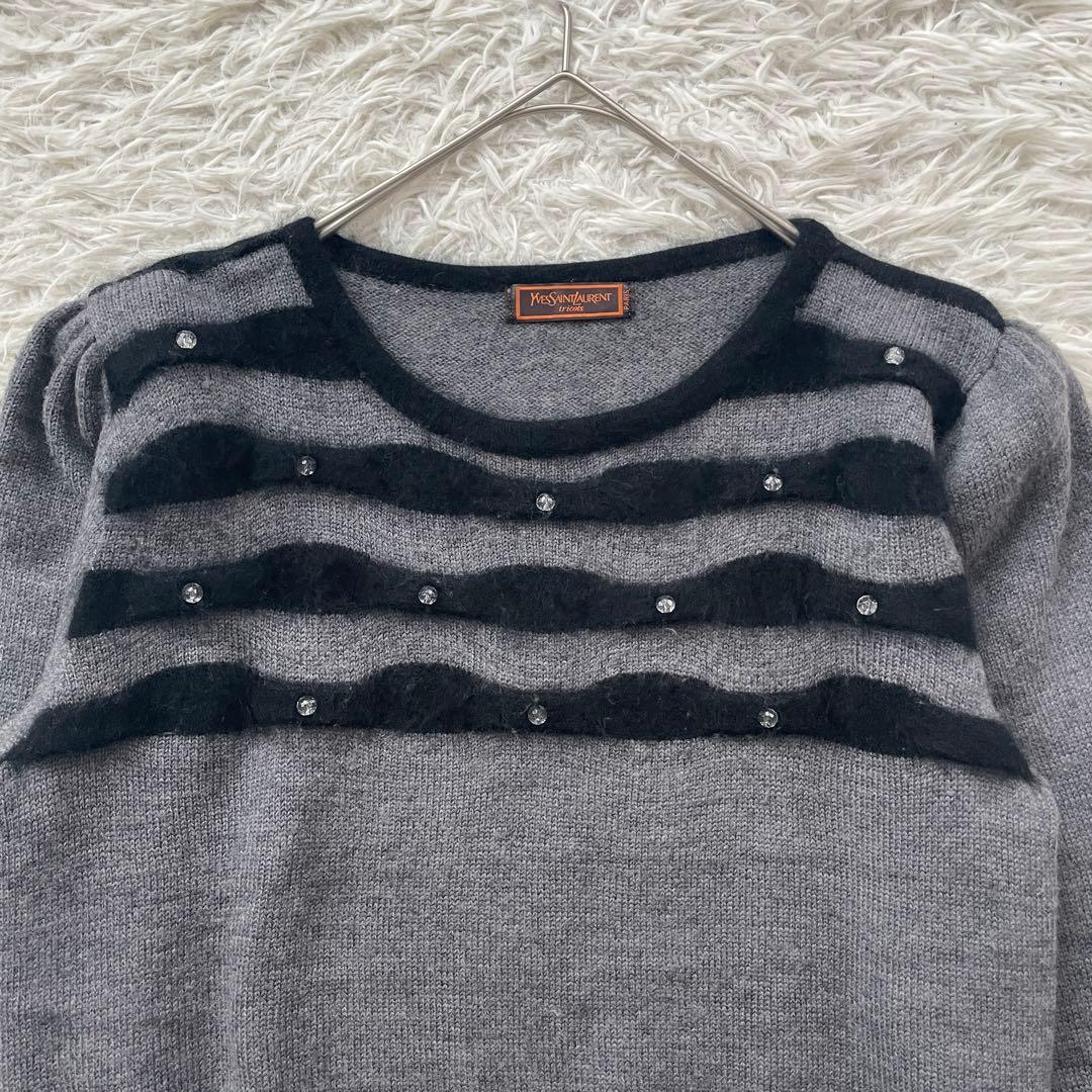 YVES SAINT LAURENT アンゴラ混　ビーズ　長袖　ニット　セーター
