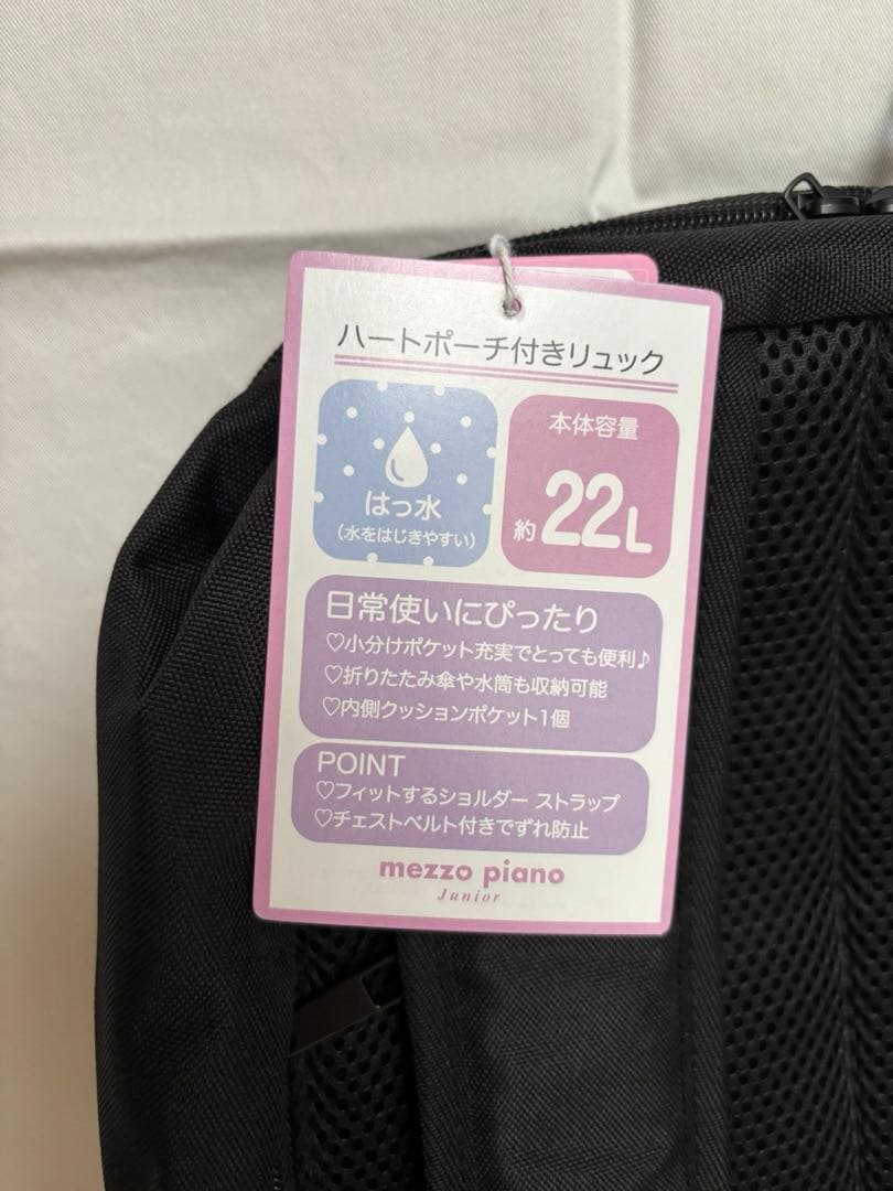 ハートポーチ付きリュック 22L 新品・未使用　ブラック