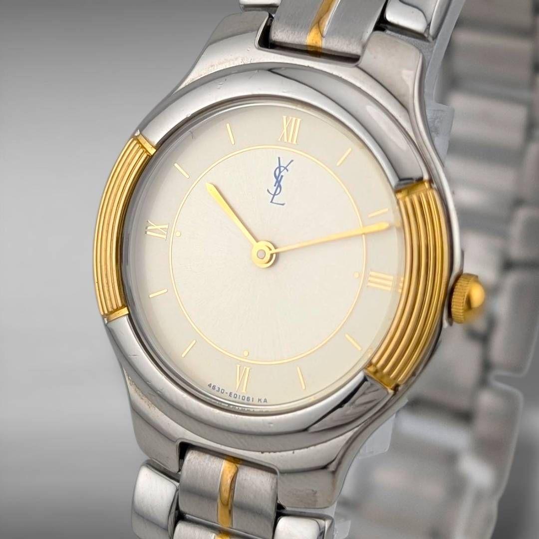 【新品電池・稼働】 イヴサンローラン コンビカラー ローマン ゴールド