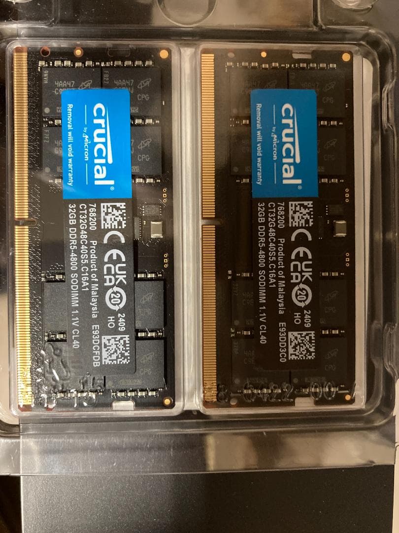 【動作確済】Crucial DDR5-4800 64GB (32GBx2)