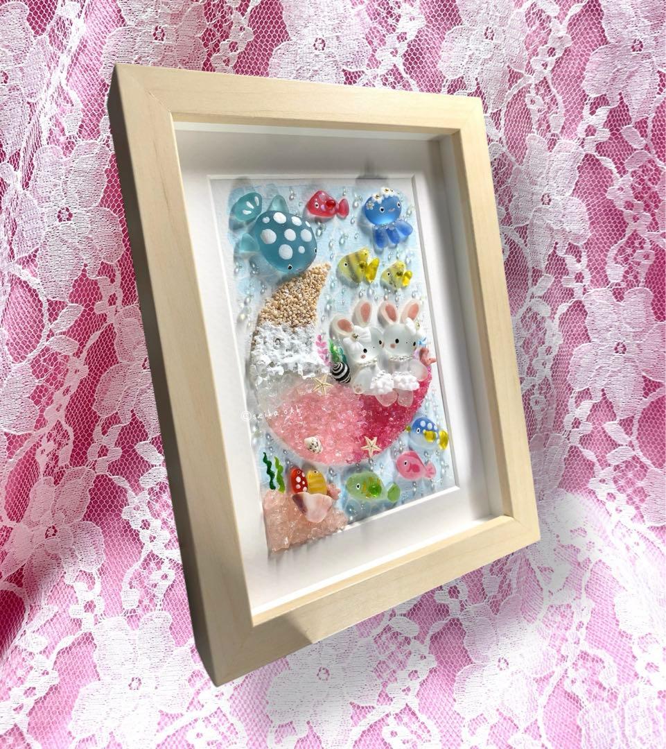 海のお月様 ピンク うさぎ インテリア アクアリウム 置物