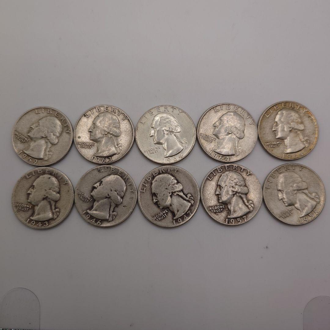 アメリカ クウォーターダラー 25セント 10枚セット 銀貨 a0306