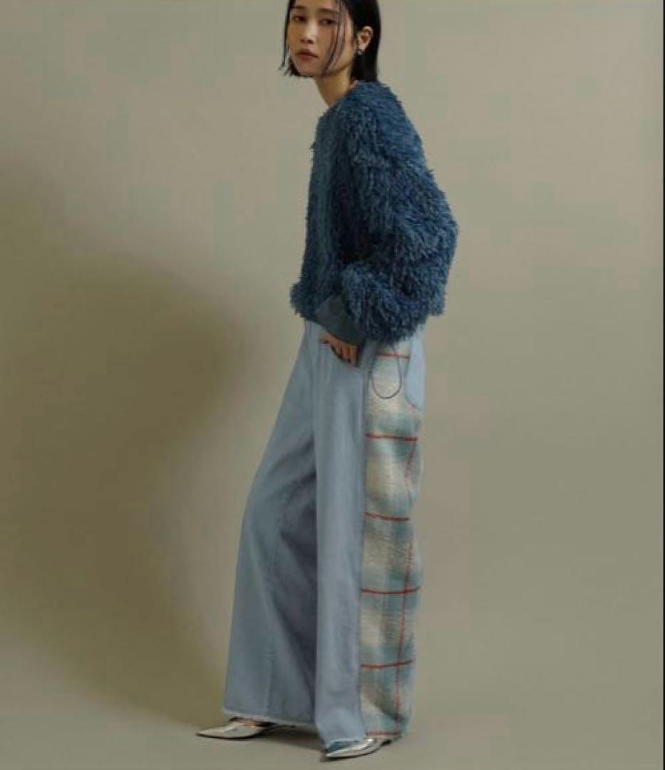 CYAN TOKYO ツイードコンビワイドデニム ライトブルー 36