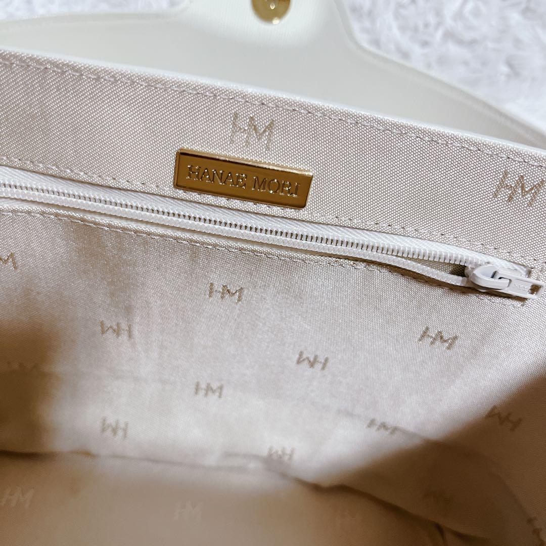 極美品✨ハナエモリ バニティバッグ ハンドバッグ レザー サークルロゴ　白