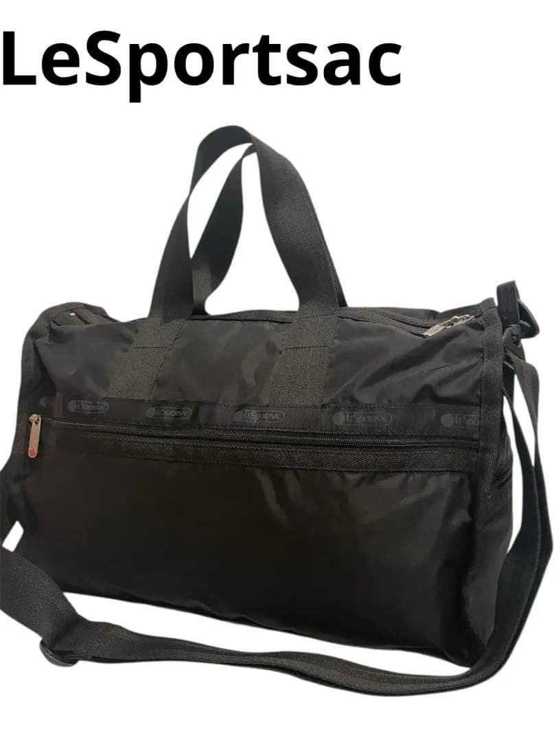 Lesportsacブラックナイロンボストンバッグ