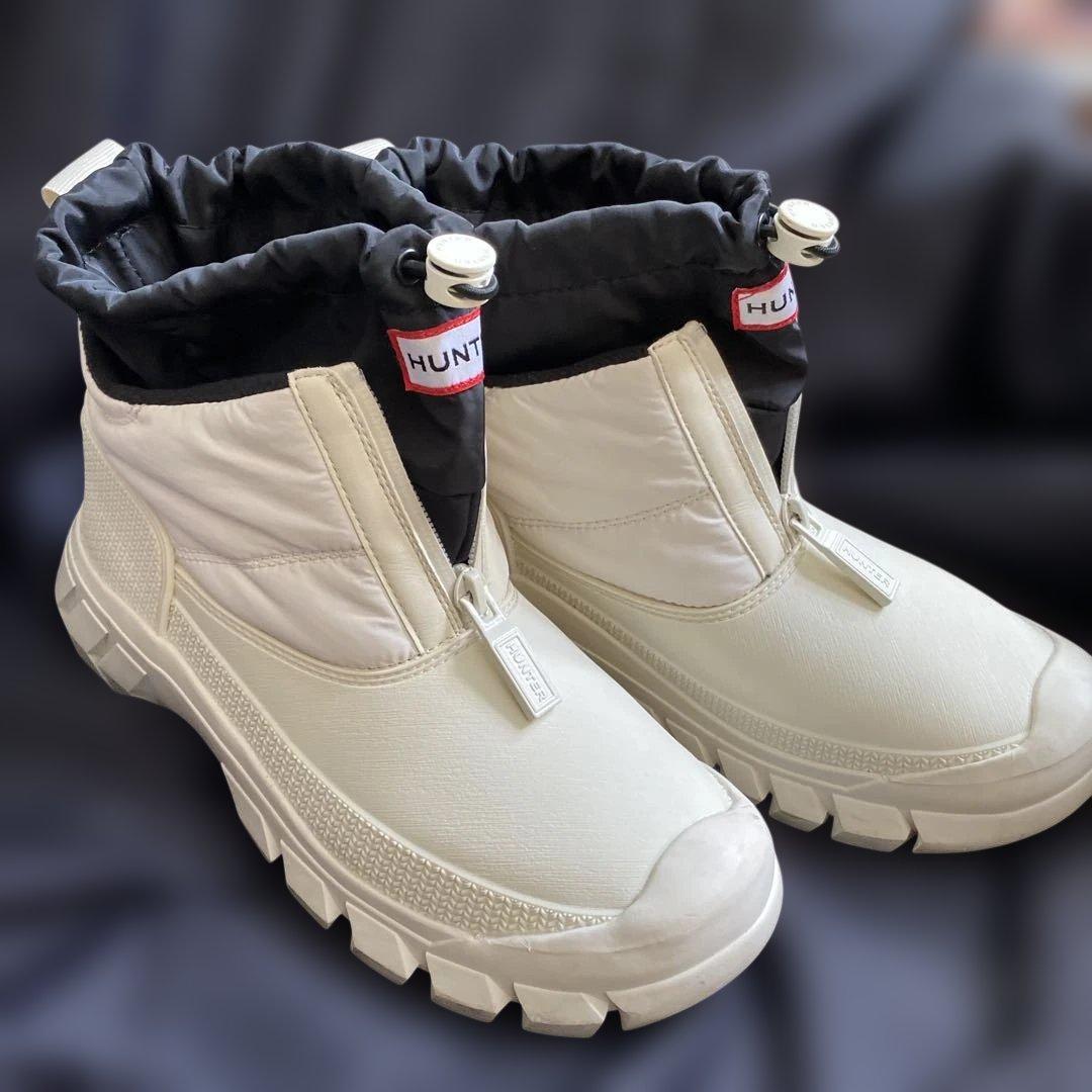 HUNTER ホワイトブーツ ジッパー付き