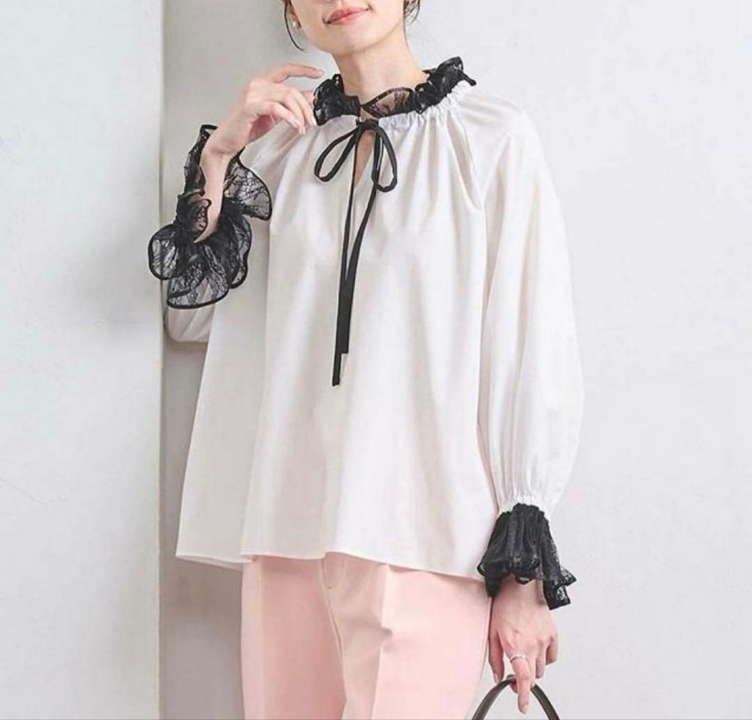 ユナイテッドアローズ　プリーツ　フリル　リボンブラウス　シワになりにくい