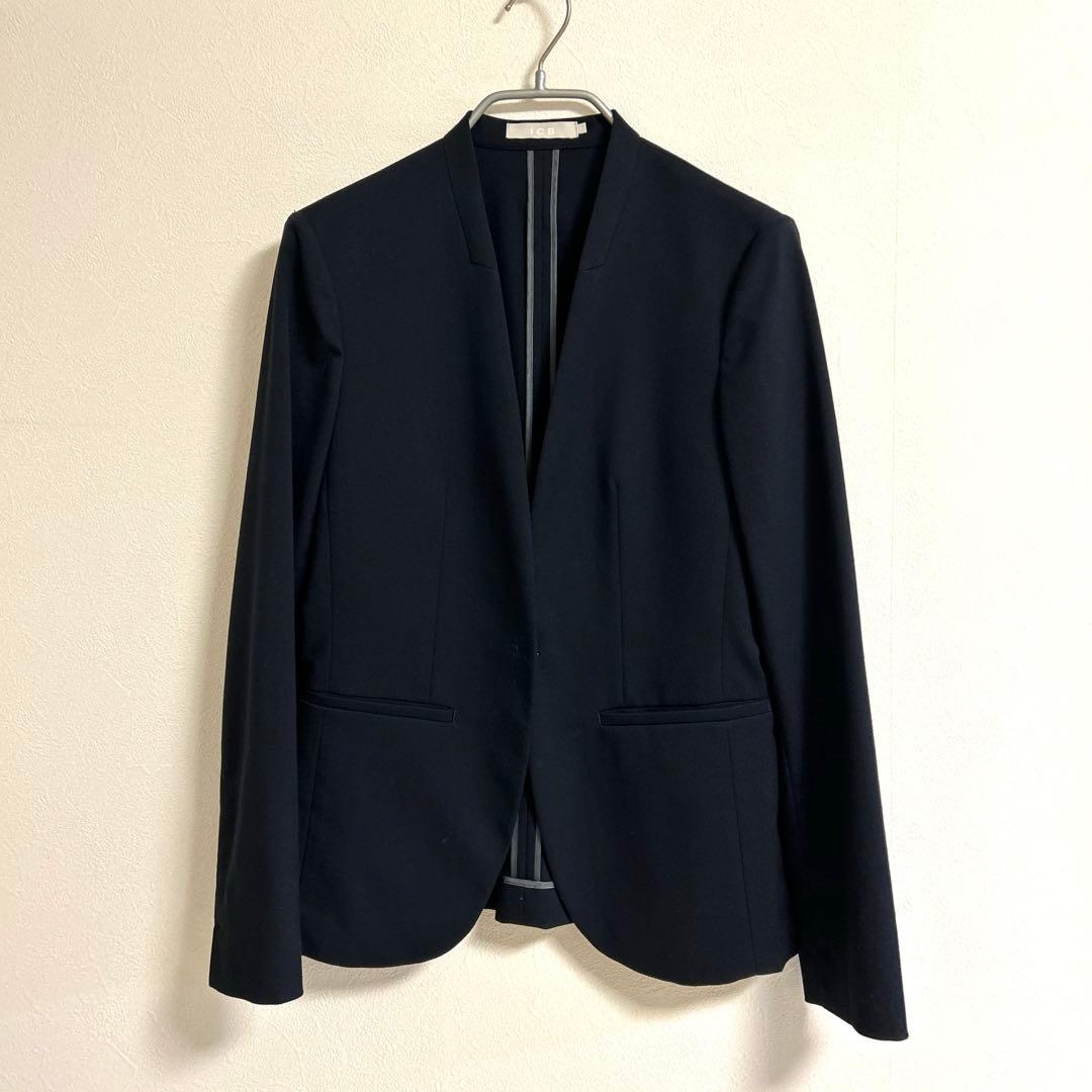 上下セットicb ノーカラージャケット　テーパードパンツ サイズ0 ネイビー