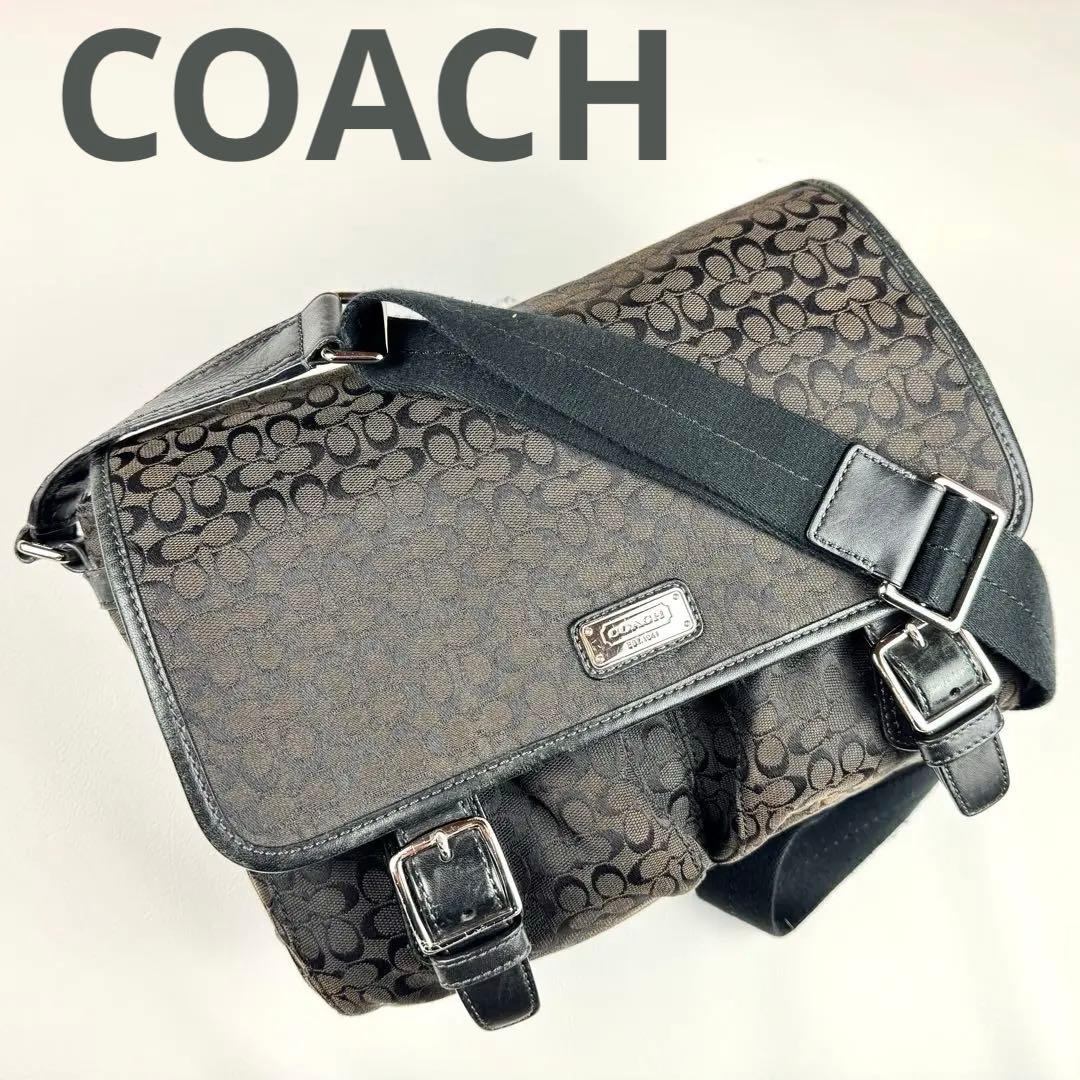 ✨美品✨コーチ　メッセンジャーバッグ　シグネチャー　キャンバス　レザー　斜め掛け