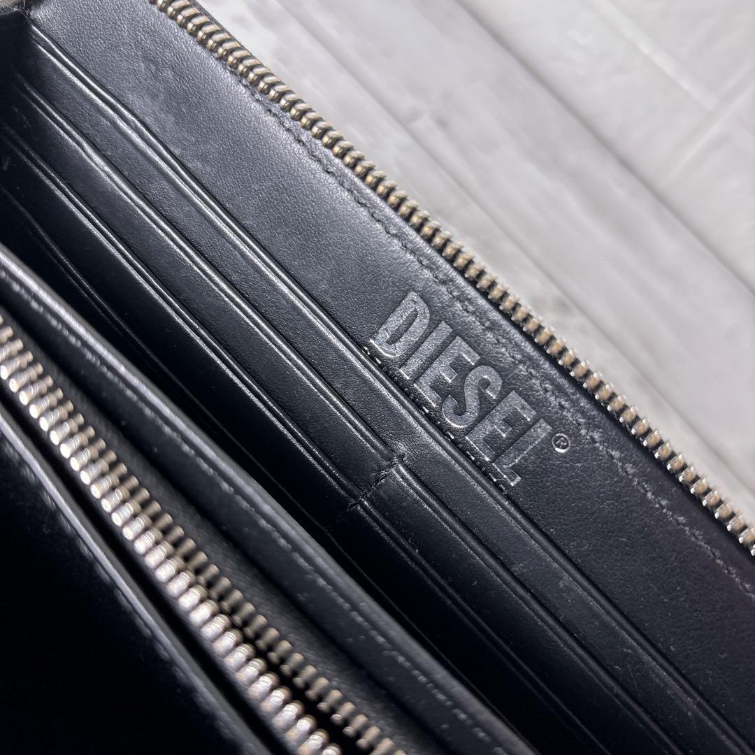 美品 DIESEL ディーゼル レザー 長財布 ラウンドファスナー 黒 Dロゴ