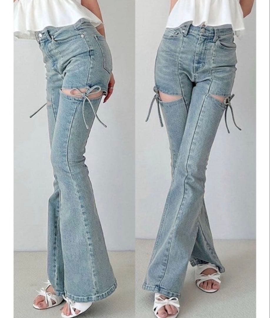 RESEXXY カットアウトリボンデニムパンツ ライトブルー Mサイズ