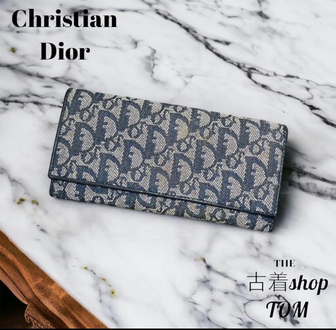 dior クリスチャンディオール　長財布　トロッター　ネイビー
