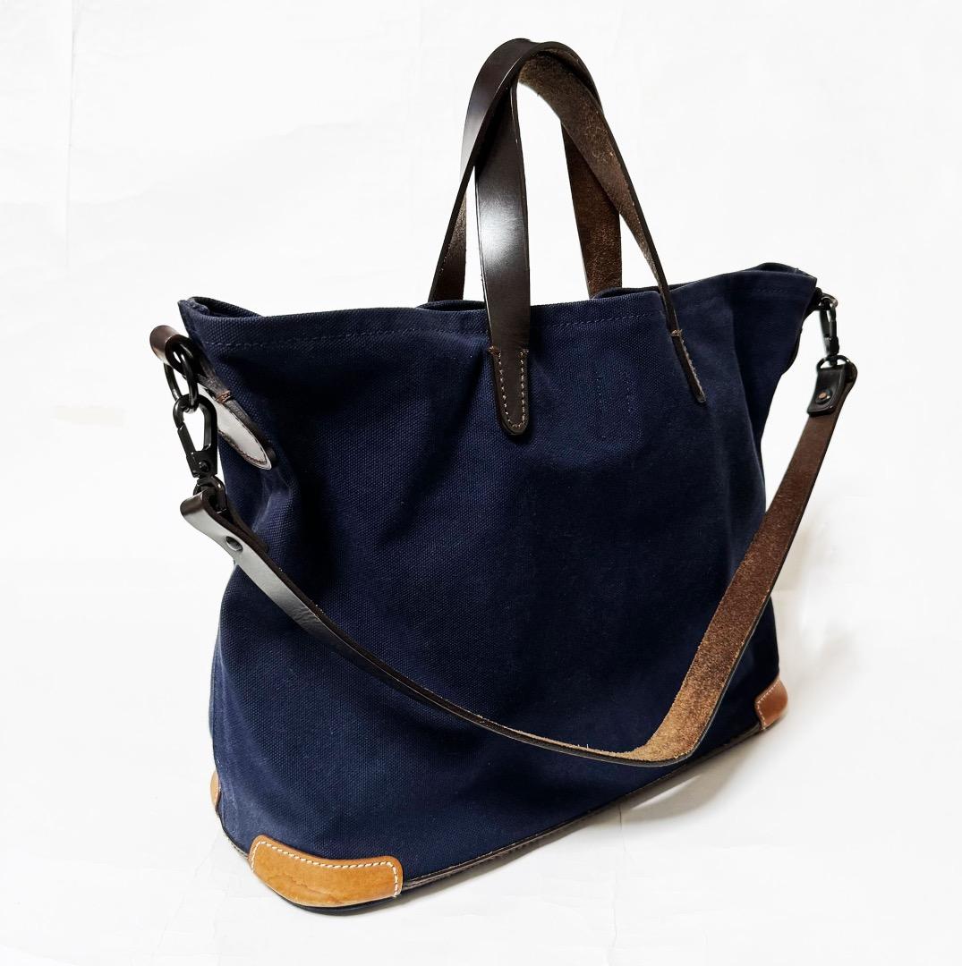 ■BEAMUS/ビームス・キャンバス ショルダー＆トートバック・ネイビー美品■