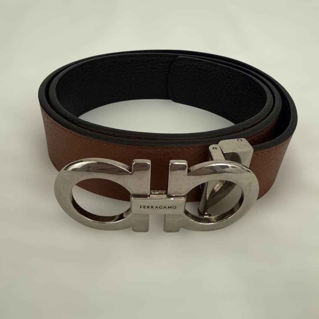 フェラガモ ベルト メンズ 茶色 ガンチーニ　リバーシブル
